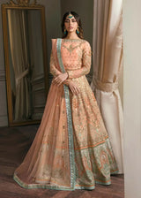 Artistry Rose Peach Pakistani bridal lehenga choli by Waqas Shah Official