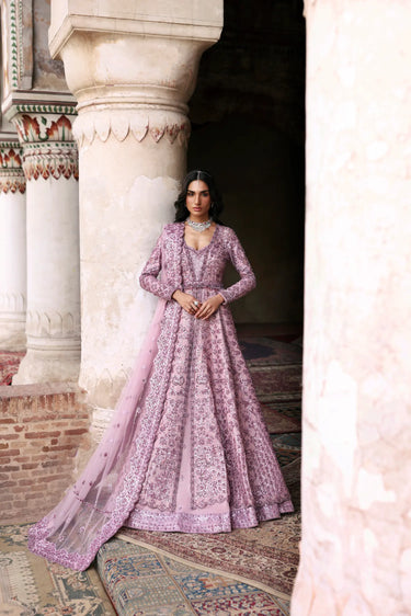 Mauve Lilac Bridal Maxi Gown by Waqas Shah featuring luxury hand zardozi, crystal embellishments and couture bridal craftsmanship