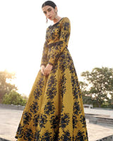 Mustard and Black Mehndi Lehenga Choli with detailed craftsmanship by Waqas Shah Official