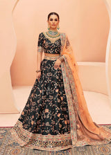 Shah Bano latest trending luxury mehndi & formal lehenga in Dark Green with mirror work, pearls, zardozi, and tone-on-tone embroidery by Waqas Shah Lahore Pakistan