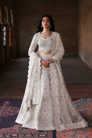 White Beige Bridal Lehenga Choli by Waqas Shah featuring luxurious hand embroidery and elegant Pakistani bridal craftsmanship