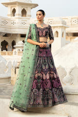 Zarqa Bano black Pakistani bridal lehenga choli with green organza dupatta – Waqas Shah Official