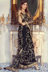 HOORIYA Black Wine Organza saree with multicolour Tilla work and Jamawar Choli by Waqas Shah Official