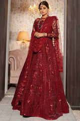 JAGRANI Red Bridal Lehenga Choli with hand embellished Net outfit by Waqas Shah Official