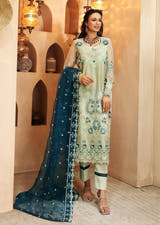Mint Green luxury pret suit with embellished Net shirt and Organza dupatta by Waqas Shah Official