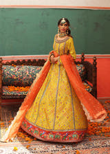Neon Yellow Mayon Maxi with embellished Coatie and Organza Dupatta by Waqas Shah Official