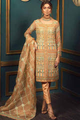 ROSA Peach Nikkah Dress with embellished Kathan Organza shirt by Waqas Shah Official