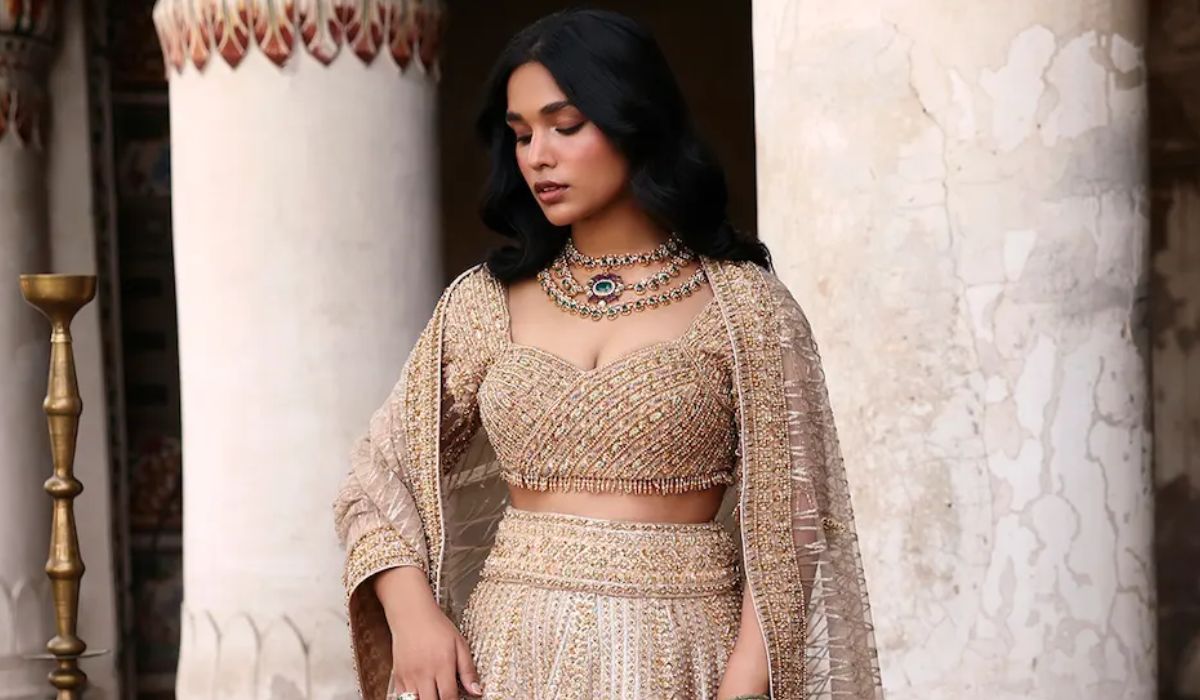 Champagne gold Pakistani bridal dress Dilnashin by Waqas Shah Official