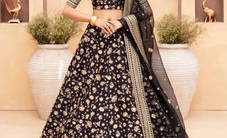 Lakshmi black Pakistani qawali night and mehndi lehenga choli by Waqas Shah