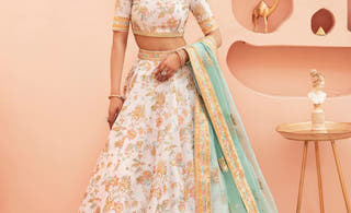 Shahtaaj white mirror work nikkah lehenga choli with mint organza dupatta by Waqas Shah