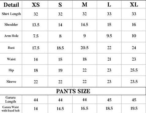 GULALAI size chart