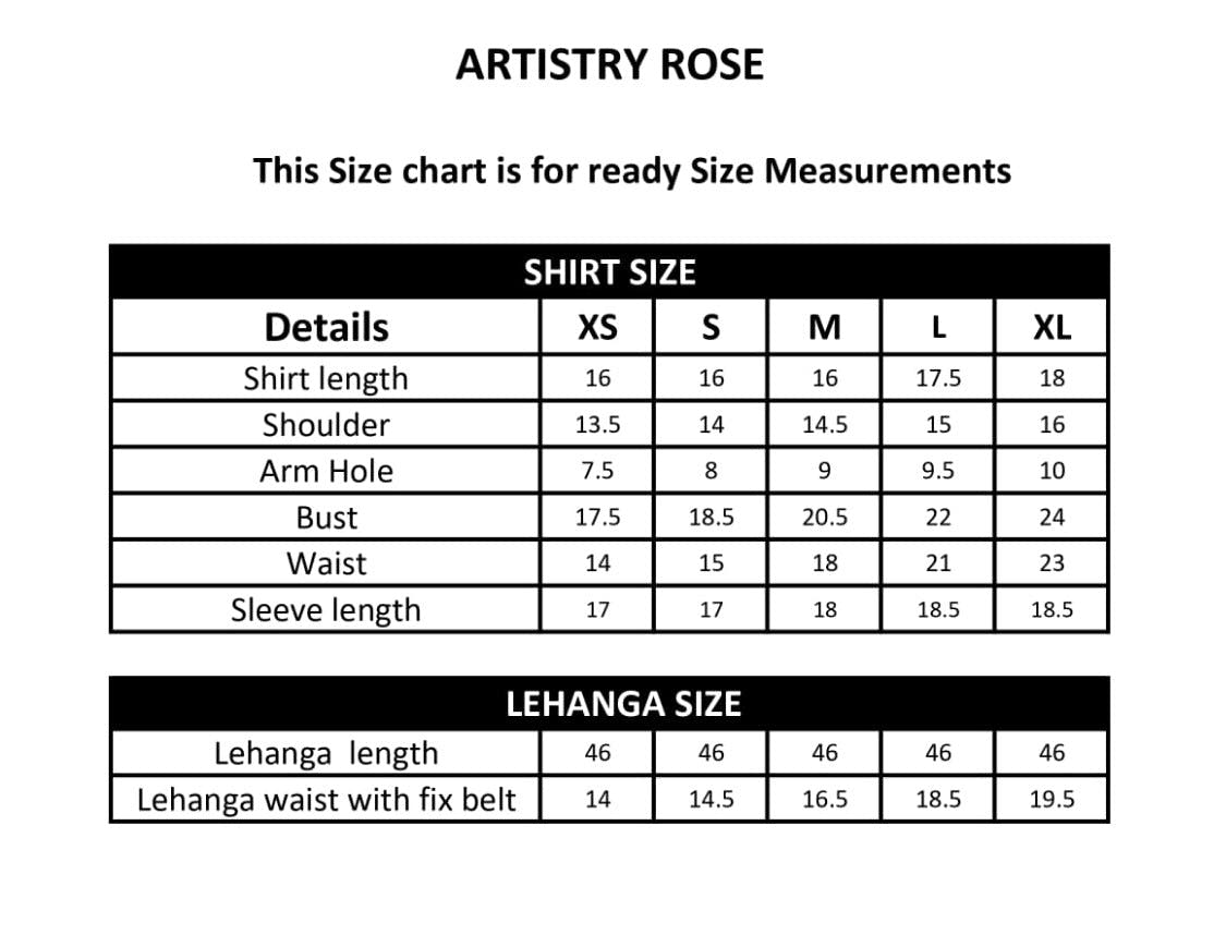 ARTISTRY ROSE size chart
