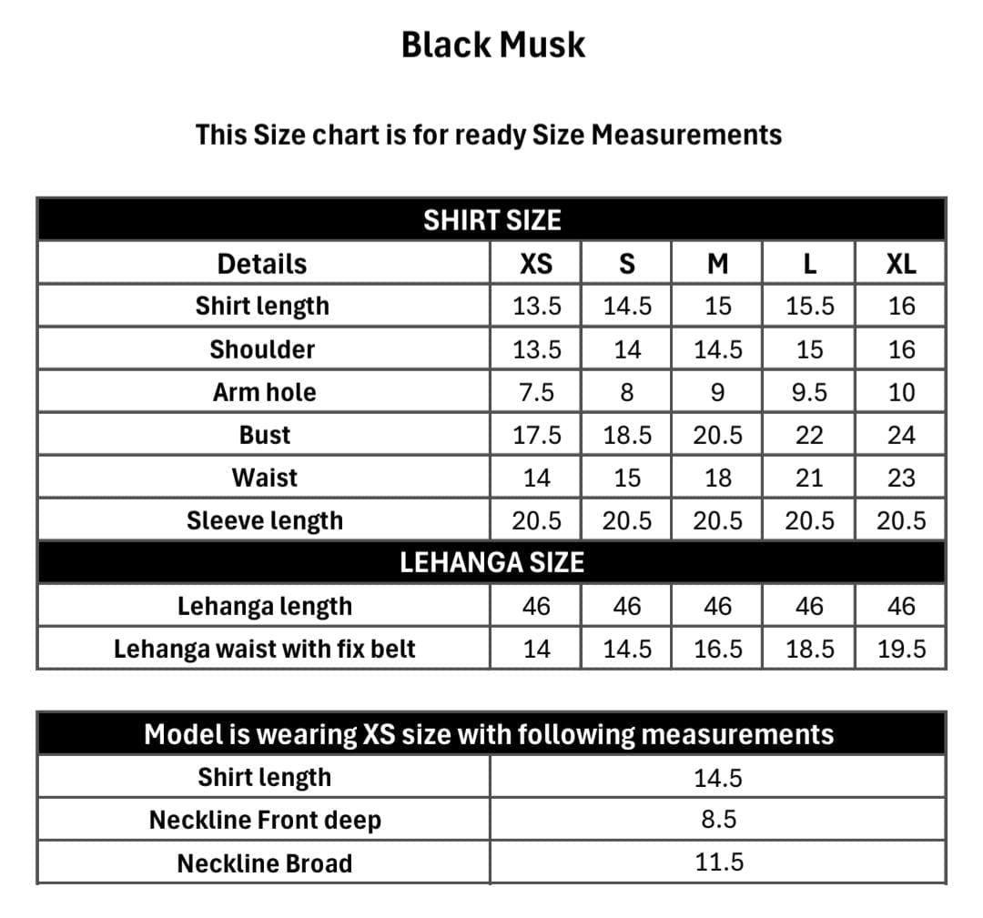 Black Musk size chart