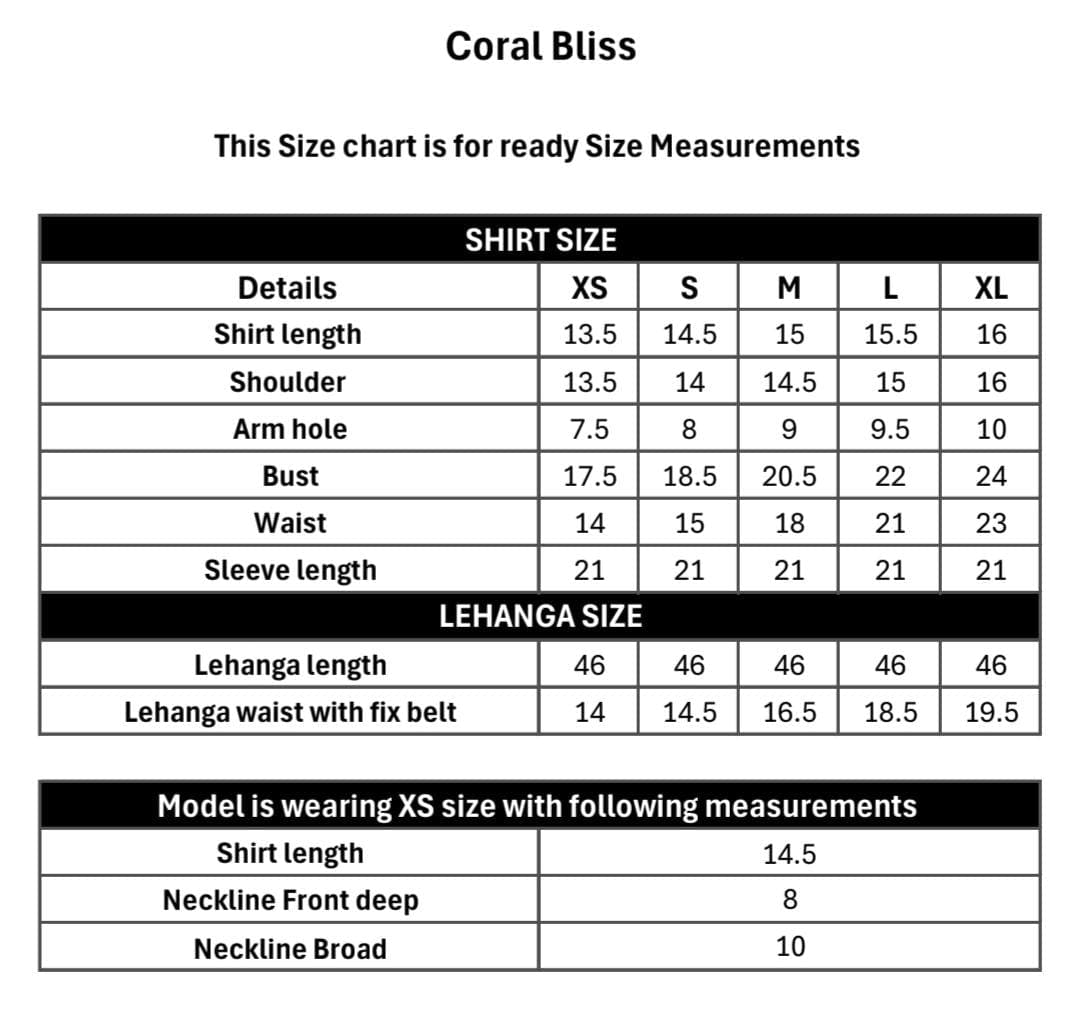 Coral Bliss size chart