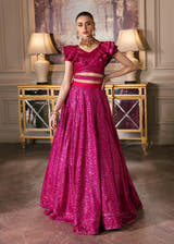 FUCHSIA Hot Pink Lehenga Choli with hand embellished crystals and sequins by Waqas Shah Official