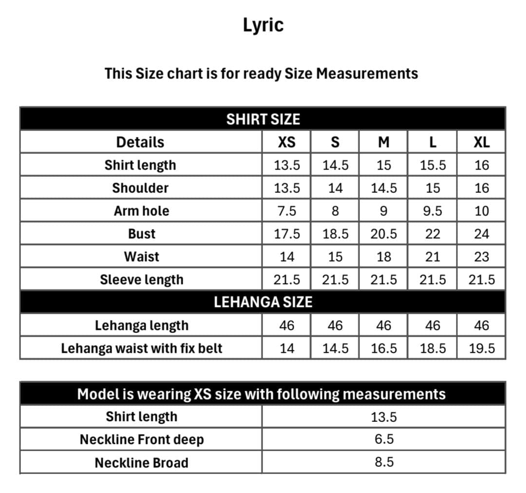 Lyric size chart