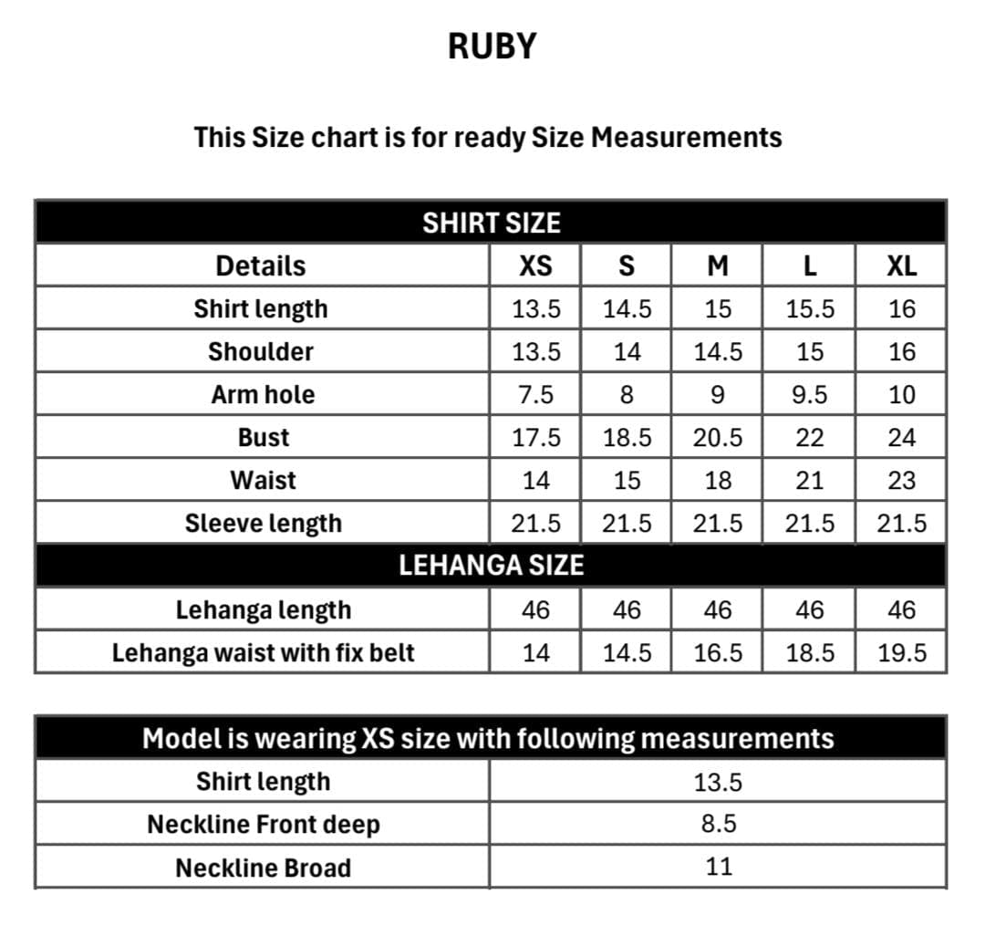 Ruby size chart