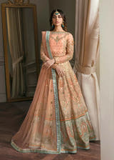 Artistry Rose Peach Pakistani bridal lehenga choli by Waqas Shah Official