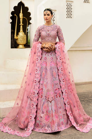 Bahar Bano pink Pakistani bridal lehenga choli with organza dupatta – Waqas Shah Official