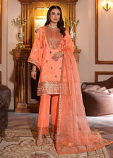 BLUSH Peach Pakistani formal dress with embellished Raw Silk ensemble by Waqas Shah Official