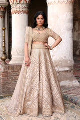 Champagne Gold Bridal Lehenga Choli by Waqas Shah featuring intricate hand embroidery and luxury bridal craftsmanship