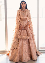 Coral peach bridal lehenga choli Coral Bliss by Waqas Shah Lahore Pakistani designer bridal dress

