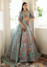 Firoza Bano Ice Blue Pakistani lehenga choli by Waqas Shah Official