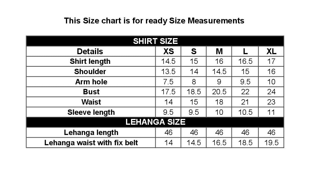 Mastani size chart