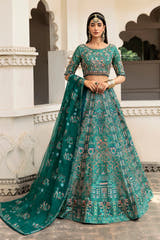 Mehar Bano bottle green Pakistani mehndi lehenga choli – Waqas Shah Official