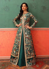 Mumtaz Mahal Deep Bluish Green Pakistani gown with Raw Silk lehenga by Waqas Shah Official