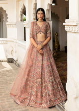 Naz Bano brown Pakistani Mehndi lehenga choli by Waqas Shah Official