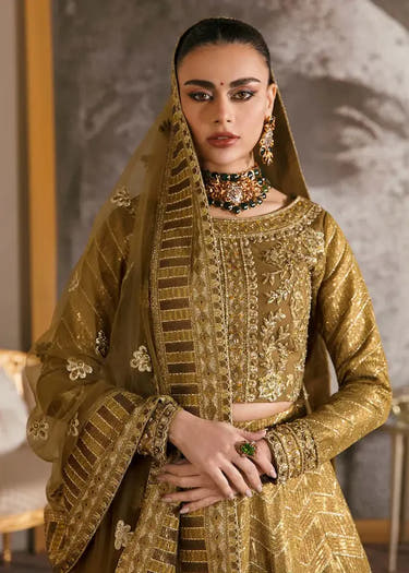 Orchid Olive Green designer lehenga choli with zardozi and crystal work by Waqas Shah Official