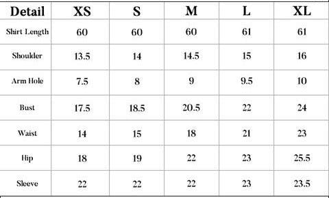 SUNSHINE size chart