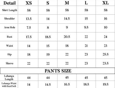-Mehr e Ishq- size chart