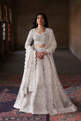 White Beige Bridal Lehenga Choli by Waqas Shah featuring luxurious hand embroidery and elegant Pakistani bridal craftsmanship