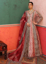 Rose Pink and Maroon Mayon Maxi with embellished Organza Dupatta by Waqas Shah Official