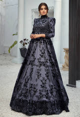 Grey Raw Silk Luxury Formal Maxi with floral embellishment by Waqas Shah Official