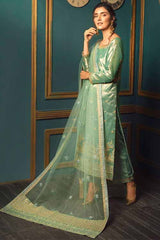 MENTHE Sea Green Mehndi Dress with embellished shirt and dupatta by Waqas Shah Official