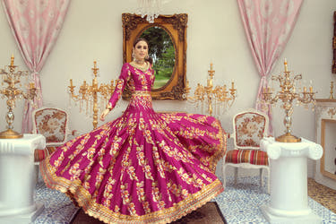 Pink Lehenga Choli with delicate Organza dupatta and traditional Gold embellishment by Waqas Shah Official