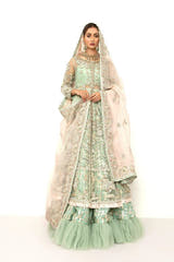 SHAH JAHAN Aqua Bridal Couture with embellished Net gown Jamawar Lehenga and Organza dupatta by Waqas Shah Official