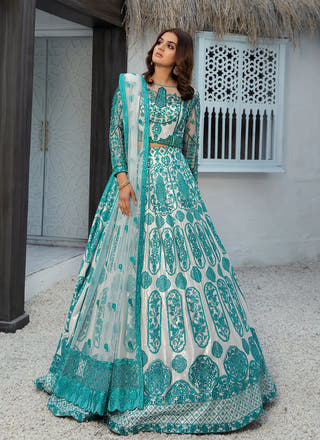 White Designer Lehenga Choli styled for an elegant Engagement Dress by Waqas Shah Official